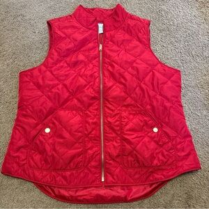 Charter Club Quilted Red Sleeveless Zip Front Vest XL